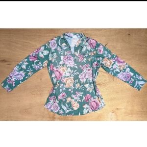 3/$25 Vintage 90's green floral v neck long sleeve blouse 14